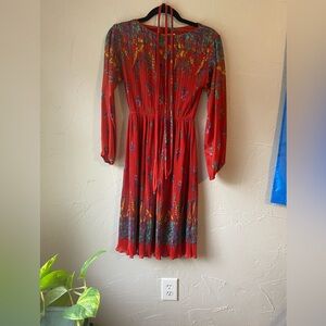 Vintage PCF Petites Red Pleated Long Sleeve Floral Sundress size‎ 6